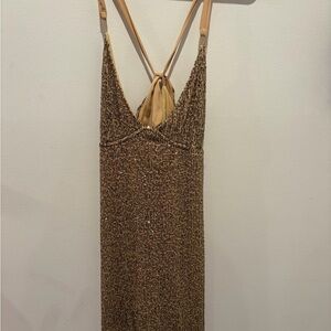 Free People Gold Backless Slip Dress